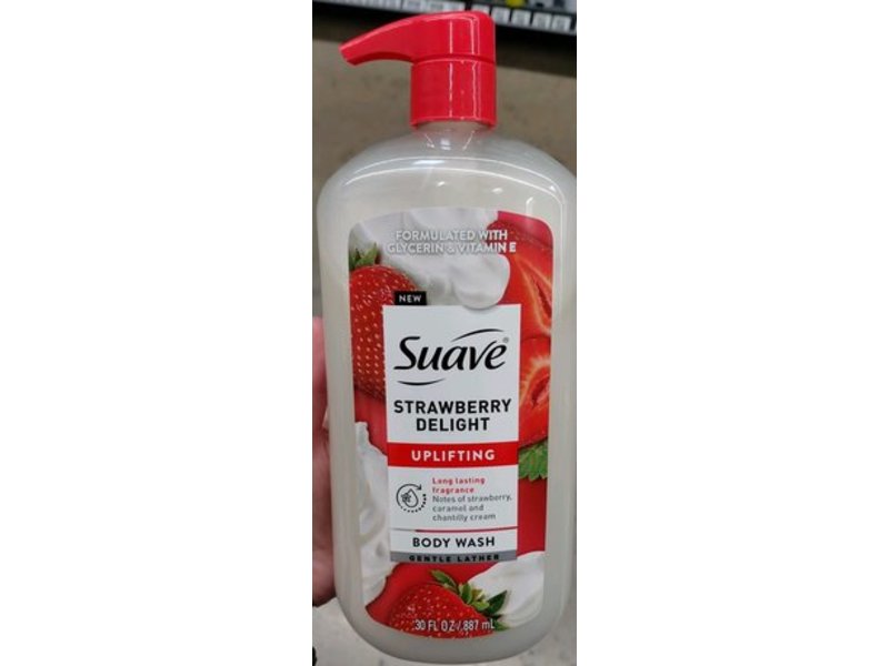 Suave Uplifting Body Wash, Strawberry Delight, 30 fl oz/887 mL, Pack Of 4