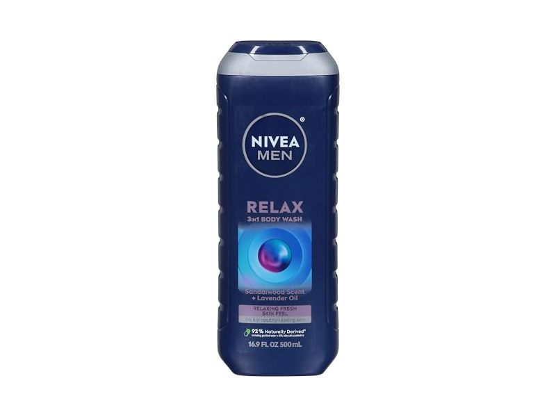 Nivea Men 3 In 1 Relax Body Wash, Lavender+Sandalwood Scent, 16.9 fl oz/500 mL