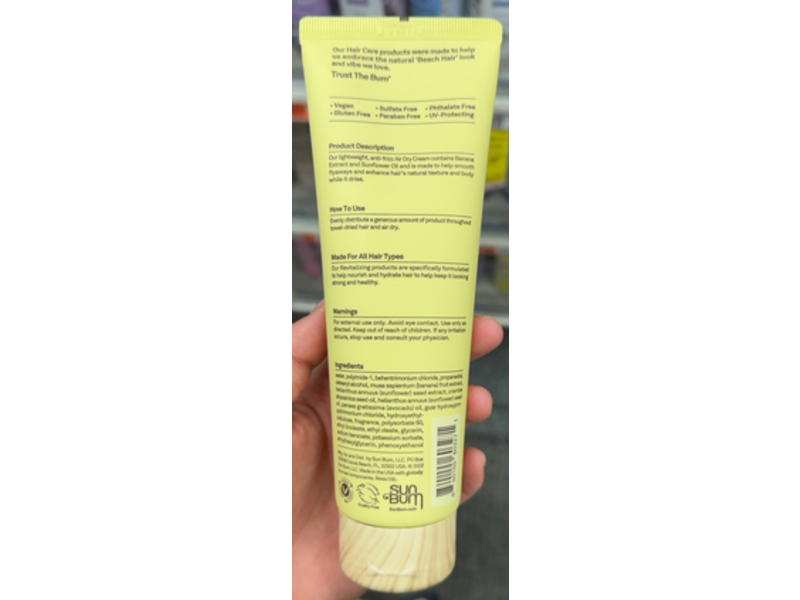 Sun Bum Revitalizing Anti Frizz Air Dry Cream, Banana Extract & Sunflower Oil, 6 fl oz/177 mL