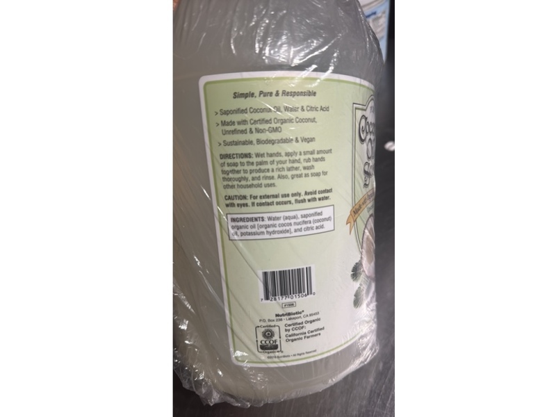 NutriBiotic Pure Coconut Oil Soap, Unscented, 3.79 L