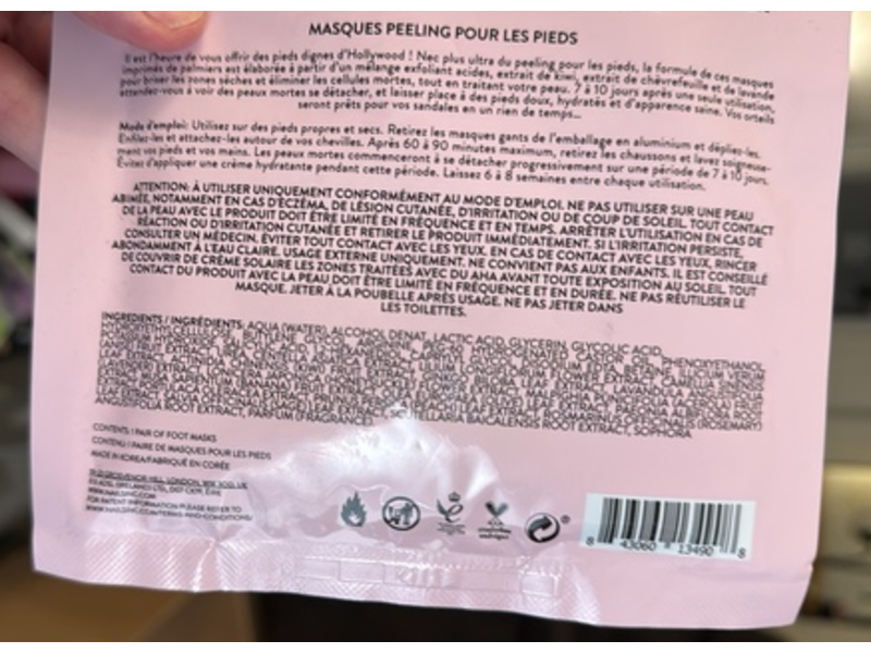 Nails Inc Hollywood Heels Peeling Foot Sheet Masks, Kiwi Fruit, Honeysuckle & AHA, 1.35 fl oz/40 mL