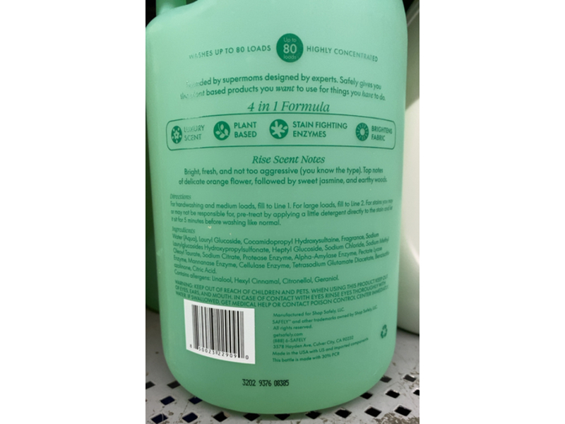 Safely Everyday Laundry Detergent, Rise, 80 Loads, 64 fl oz/1.5 L