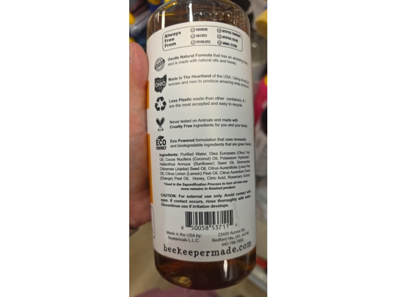 Beekeeper Made Castile Soap, Golden Citrus + Olive & Coconut, 32 fl oz/946 mL