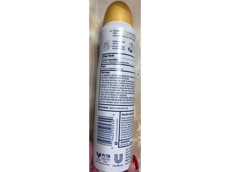 Dove Advanced Care Antiperspirant Deodorant Dry Spray, Peach & Chamomile Tea, 3.8 oz/107 g, 3 Count