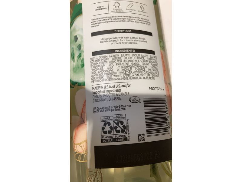 Pantene Volumizing Shampoo, White Tea & cucumber, 38.2 fl oz/1.13 L