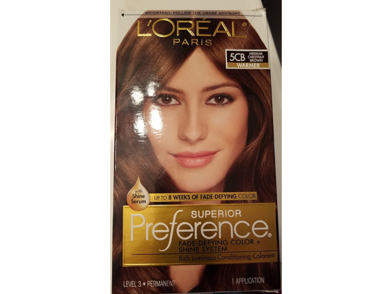 L'oreal Paris Superior Preference Fade-Defying Color + Shine System, 5CB Medium Chestnut Brown, 1 Application