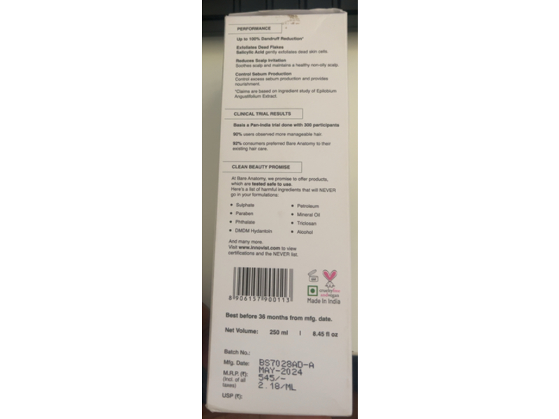 Bare Anatomy Expert Anti-Dandruff Shampoo, Salicylic Acid + Biotin, 8.45 fl oz/250 mL