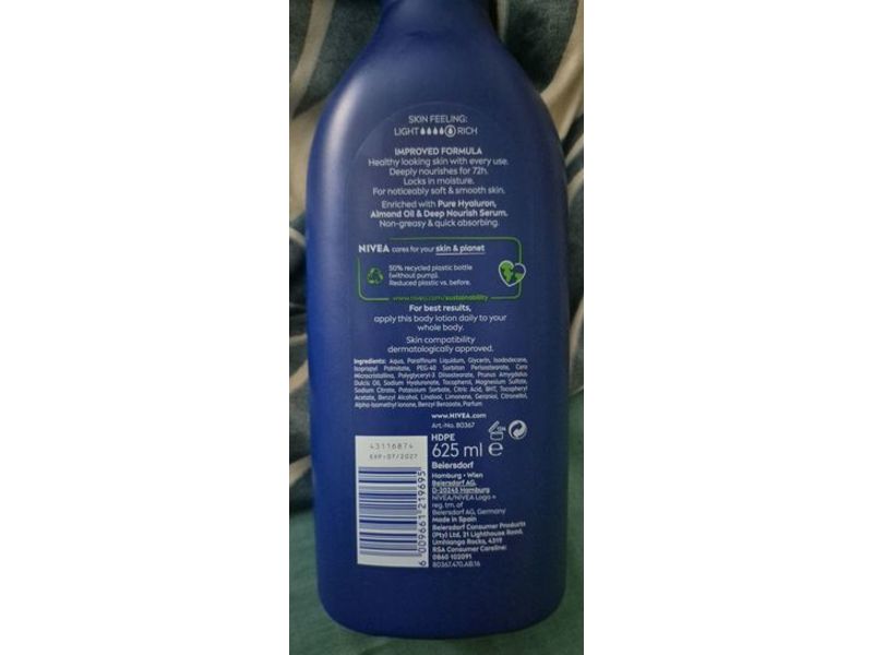 Nivea Rich Nourishing Moisturizing Body Lotion, 625 mL