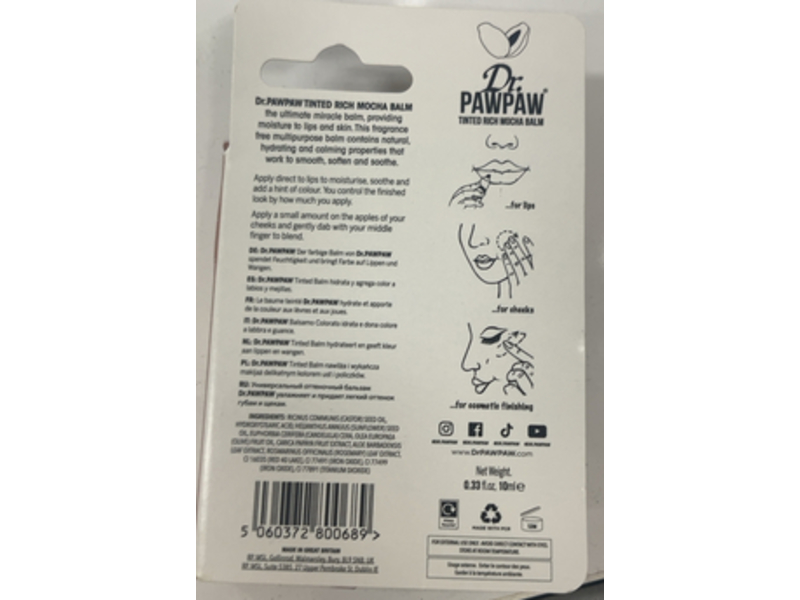Dr. Pawpaw Multi-Purpose Balm, Intense Mocha, 0.33 fl oz/10 mL
