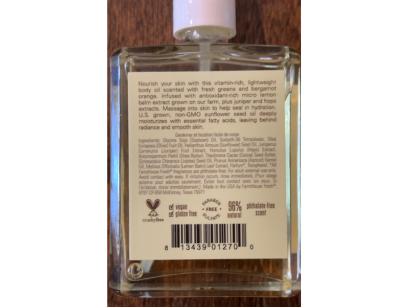 Farm House Fresh Juniper Ale Body Oil, 4 fl oz/118 mL