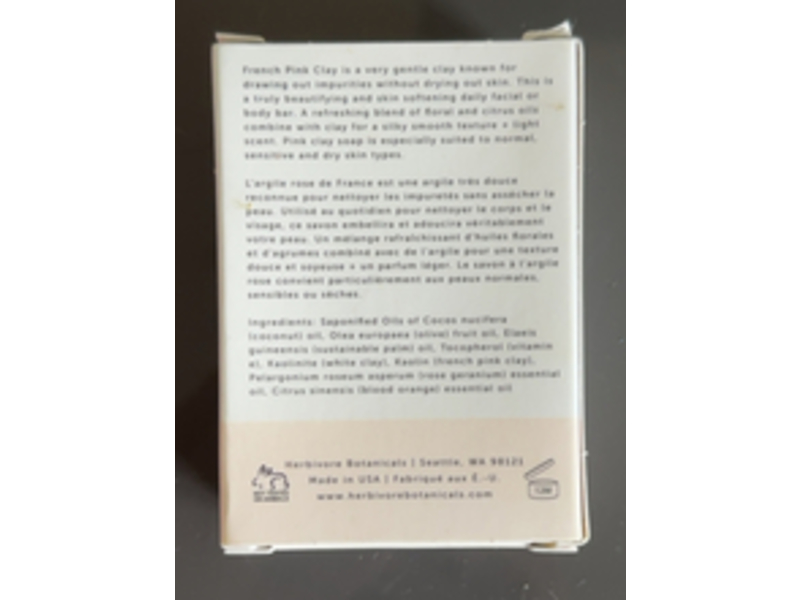 Herbivore Soap Bar, Pink Clay, 4 oz/113 g