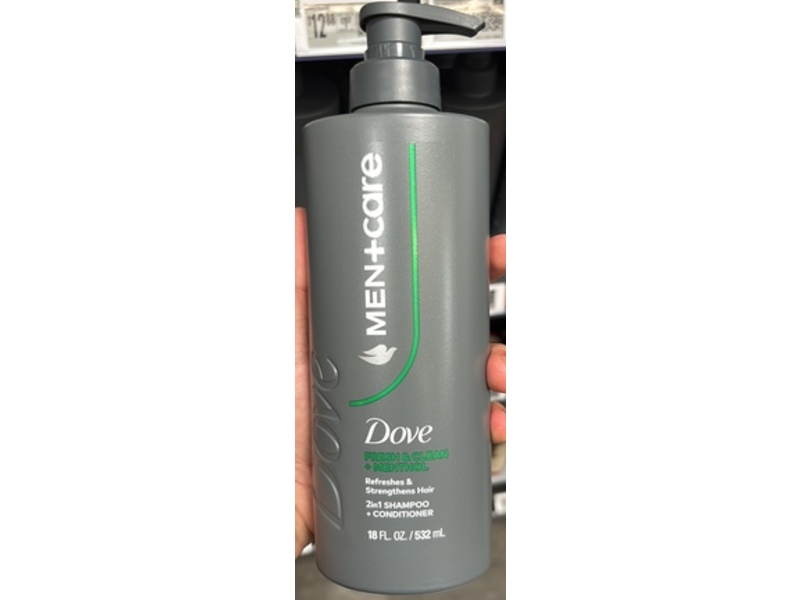 Dove Men+Care 2 In 1 Shampoo + Conditioner, Fresh & Clean + Menthol, 18 fl oz/532 mL