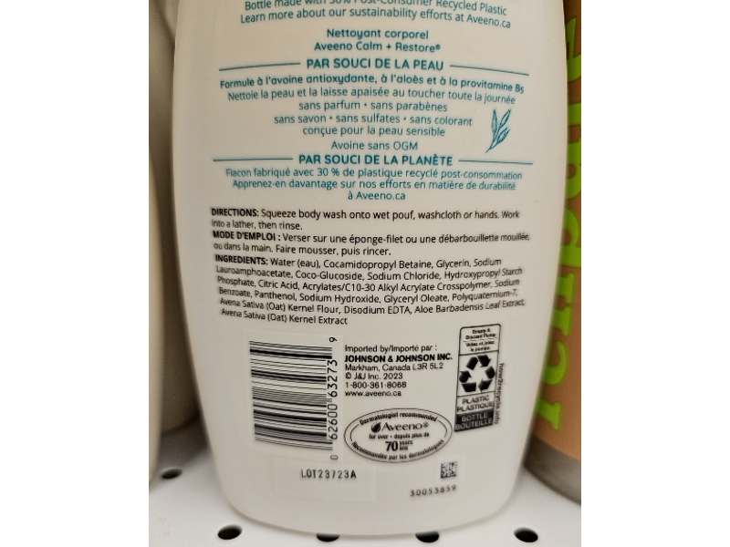 Aveeno Calm + Restore Body Wash, Oat + Aloe, 532 mL