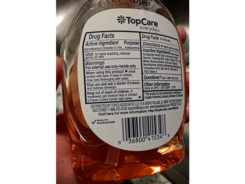 TopCare Everyday Antibacterial Hand Soap, Fresh & Clean, 7.5 fl oz/221 mL