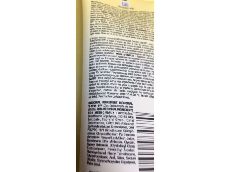 Neutrogena Sheer Zinc Dry Touch Sunscreen, SPF 50, 3.0 fl oz/88 mL