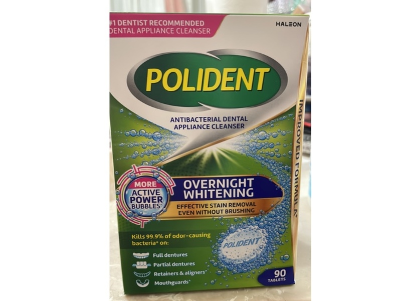 Polident Overnight Whitening Antibacterial Dental Appliance Cleanser Tablets, 90 Count