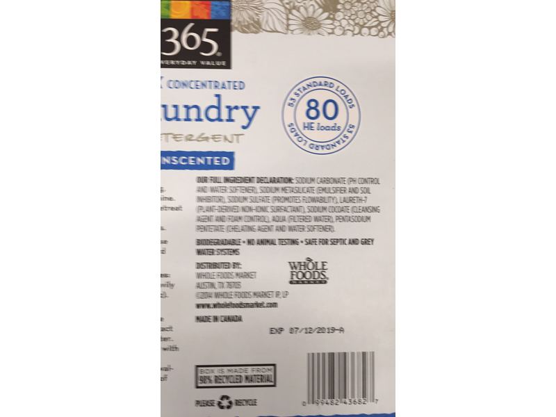 365 Everyday Value 2x Concentrated Laundry Detergent, Unscented, 80 loads
