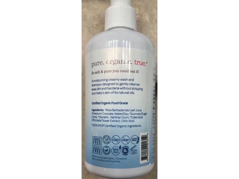 Shoosha Baby Organic Sensitive Skin Baby Wash & Shampoo, Fragrance Free, 8.5 oz/251.4 mL