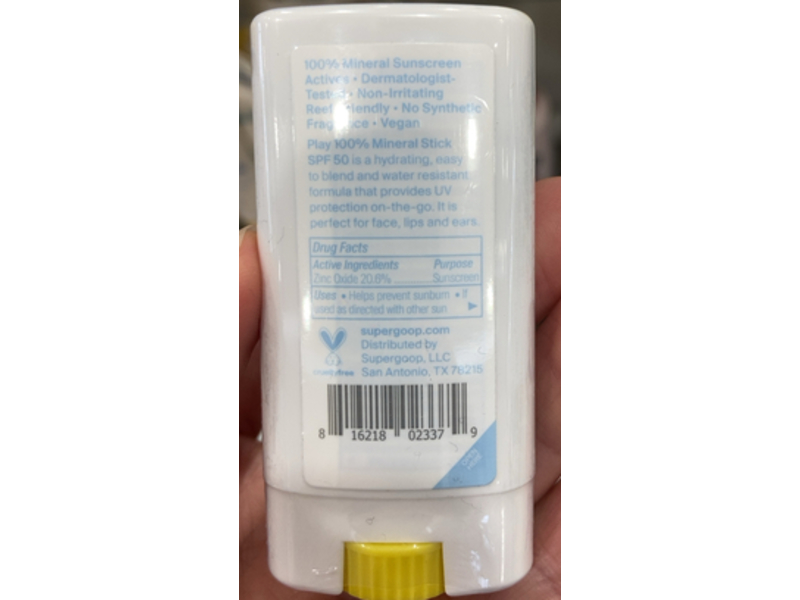 Supergoop! Play Mineral Stick, SPF 50 PA++++, 0.67 oz/18.9 g