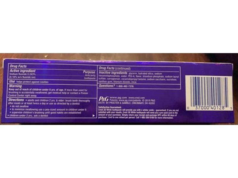 Crest 3D White Fluoride Anticavity Toothpaste, Glamorous White, 4.1 oz/116 g