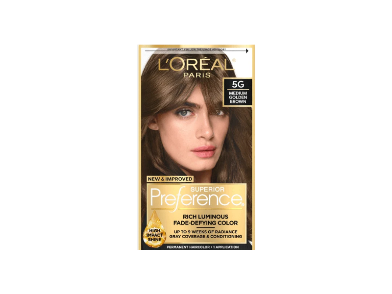 L'Oreal Paris Superior Preference Permanent Hair Color, 5G Medium Golden Brown, 1 Application