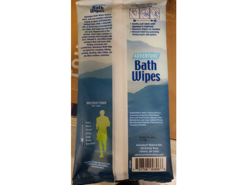 Adventure Bath Wipes, Aloe Vera, 8 Count