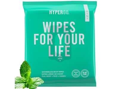 HyperGo Wipes For Your Life Showerless Body Wipes, Mint, 20 Count