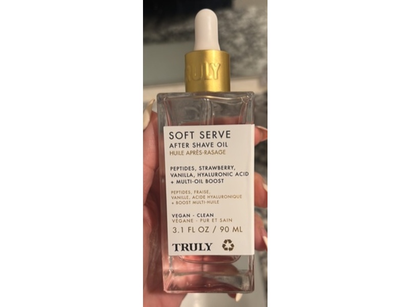 Truly Soft Serve After Shave Oil, Peptides + Strawberry + Vanilla + Hyaluronic Acid & Multi-Oil Boost, 3.1 fl oz/90 mL