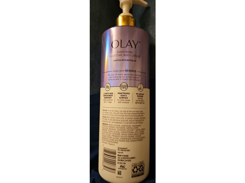 Olay Retinol 24 Night Time Smoothing Body Lotion, B3, 17 fl oz/502 mL, Pack Of 4