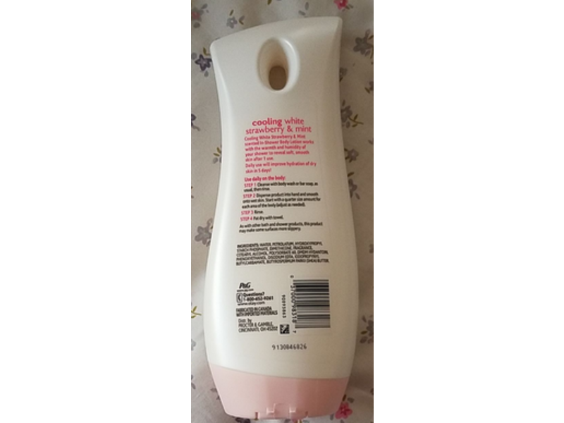 Olay In-Shower Body Lotion, Cooling White Strawberry & Mint, 15.2 fl oz/450 mL