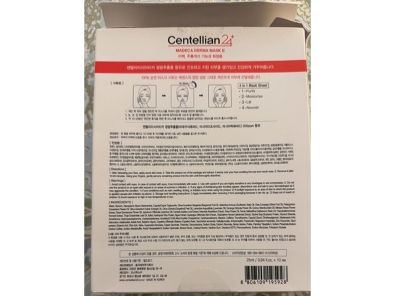 Centellian 24+ Madeca Derma Mask, 0.84 fl oz/25 mL, 10 Count