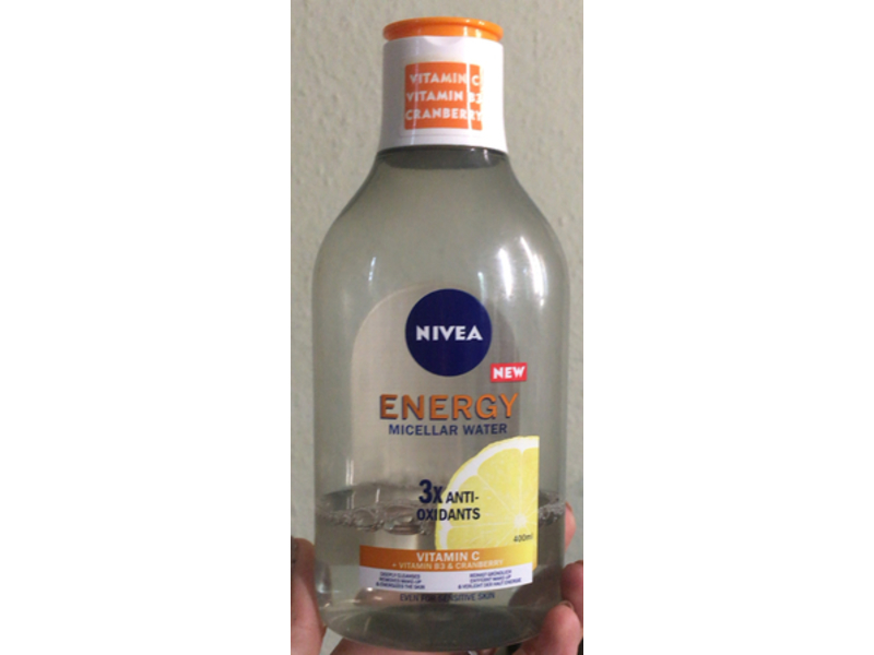 Nivea Energy Micellar Water, 3X Anti-Oxidants, Vitamin C+ B3 & Cranberry, 400 mL