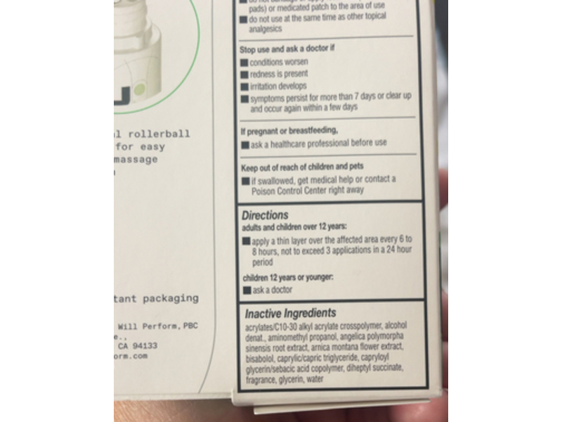 Will Perform Fast-Acting Lidocaine Pain Relief Roll-On, 3 fl oz