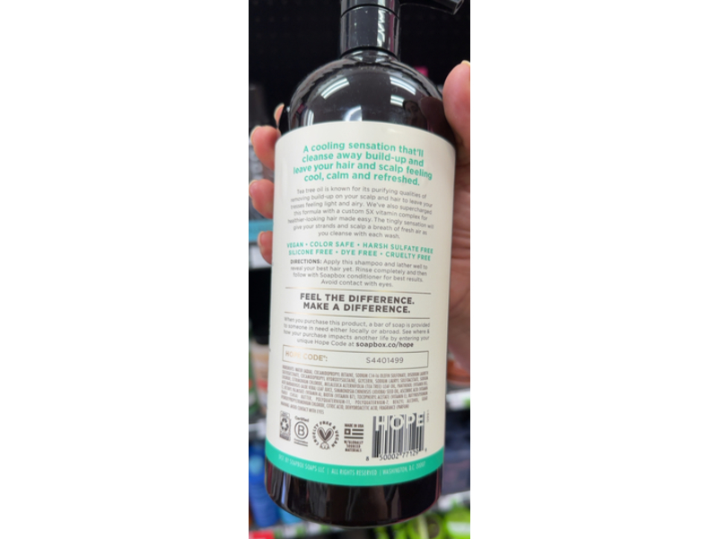 Soapbox Clean & Purify Shampoo, Tea Tree, 33.8 fl oz/1 L