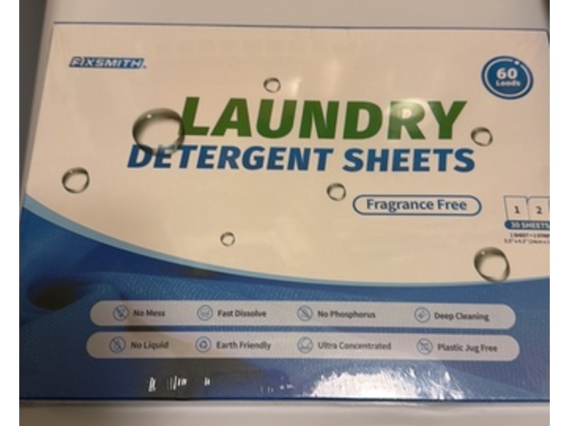 Fixsmith Laundry Detergent Sheets, Fragrance Free, 60 Loads, 30 Sheets