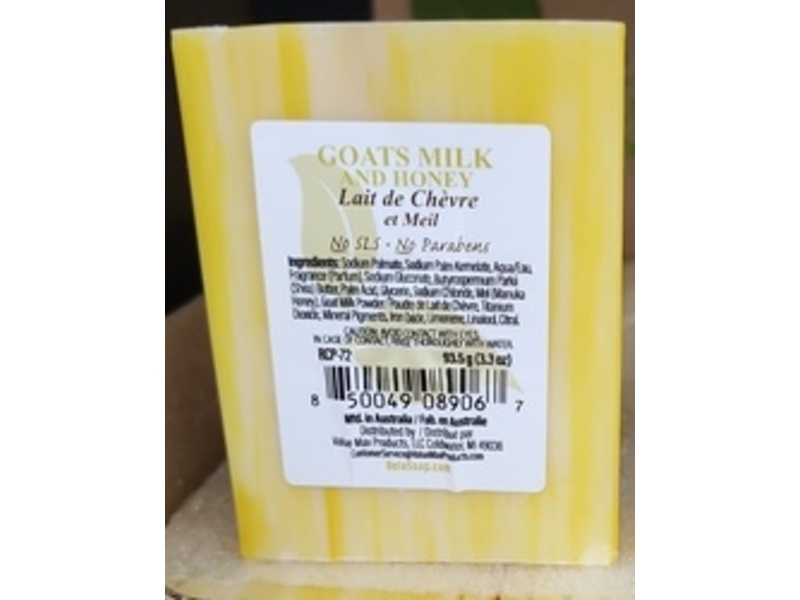Bela Triple Milled Pure Natural Soap, Goat Milk & Honey, 3.3 oz/93.5 g, Pack Of 6