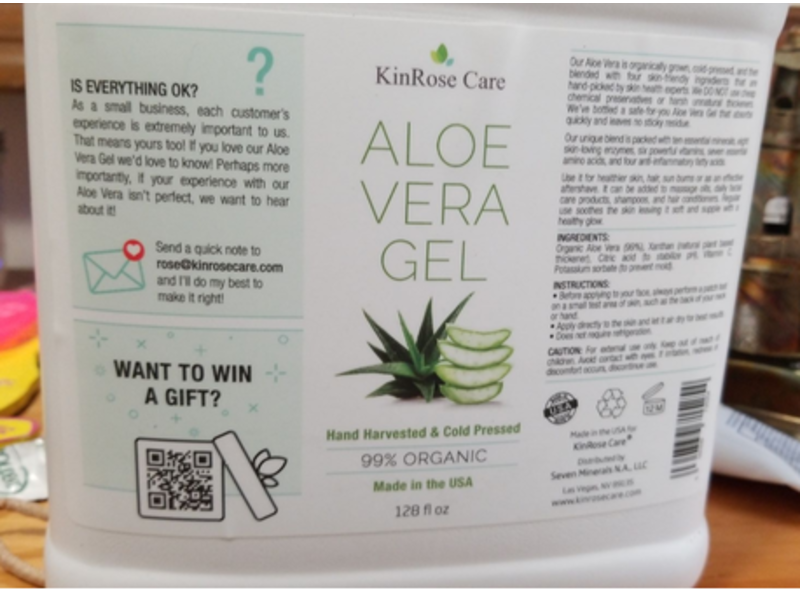 Kinrose Care Aloe Vera Gel, Cold Pressed, 128 fl oz