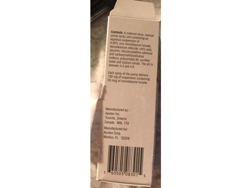 Mometasone Furoate Nasal Spray, 50 mcg, Apotex Corp. (RX)