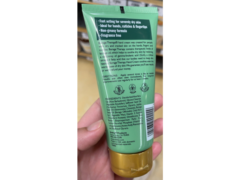 ShiKai Borage Therapy Hand Cream, Fragrance Free,2.5 fl oz/73 mL