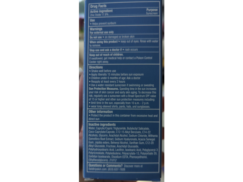 Fieldtrip Whatever The Weather Daily Moisturizer + 100% Zinc Oxide Sunscreen, SPF 30, Ashwagandha, 1.7 fl oz/50 mL