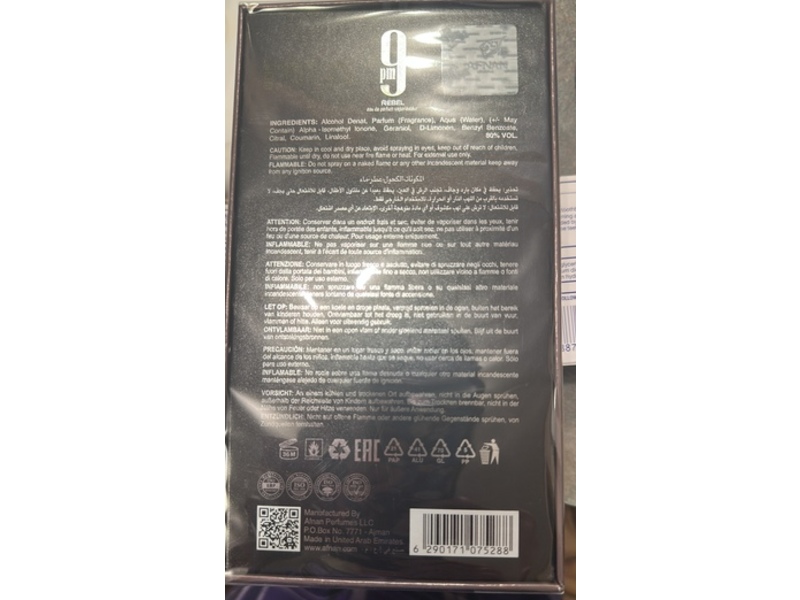 Afnan Eau De Parfum, 9 PM Rebel, 3.4 fl oz/100 mL