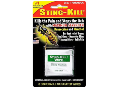 Sting Kill 2 In 1 Disposable Saturated Sting Kill Wipes, 8 Count, Pack Of 2