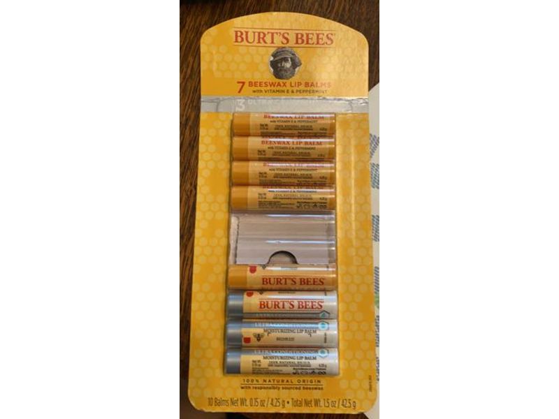 Burt's Bees 7 Beeswax Lip Balms & 3 Ultra Conditioning Lip Balm, Vitamin E & Peppermint, 1.5 oz/42.5 g