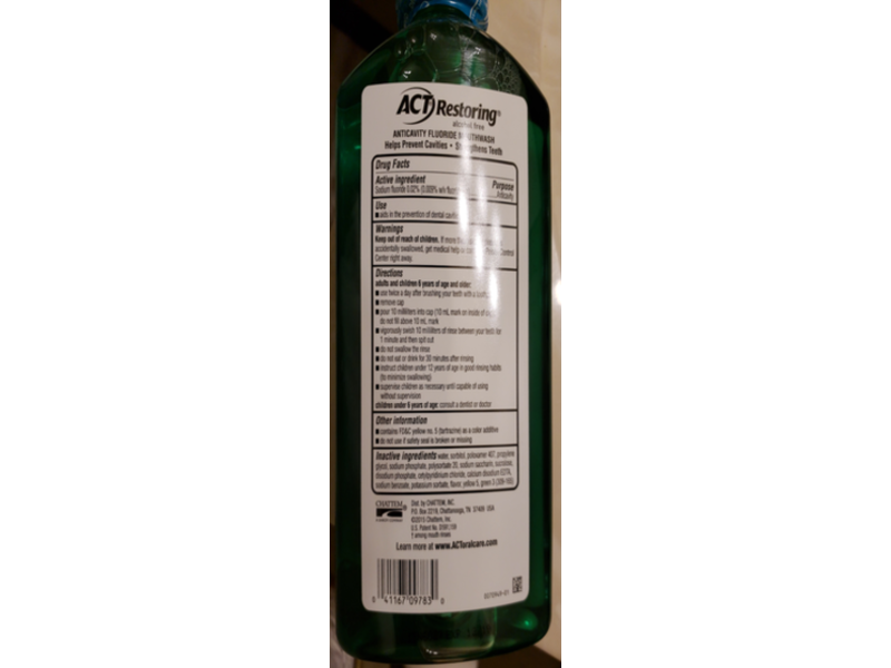 Act Restoring Anticavity Fluoride Mouthwash, Mint Burst, 33.8 fl oz/1 L