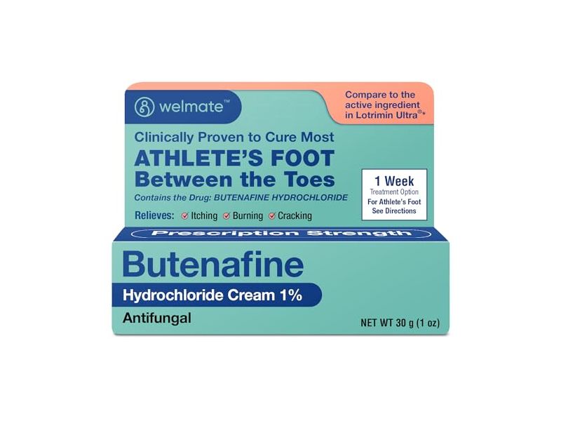 Welmate Athlete's Foot Butenafine Hydrochloride Cream 1%, 1 oz/30 g