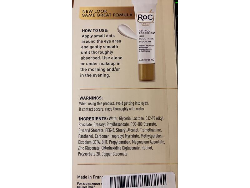 Roc Retinol Correxion Eye Cream, Advanced Retinol, 0.5 fl oz/15 mL, Pack Of 2