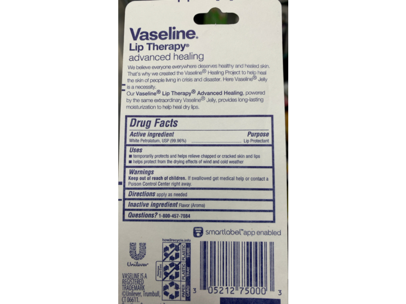 Vaseline Lip Therapy, White Petrolatum, 0.35 oz/10 g