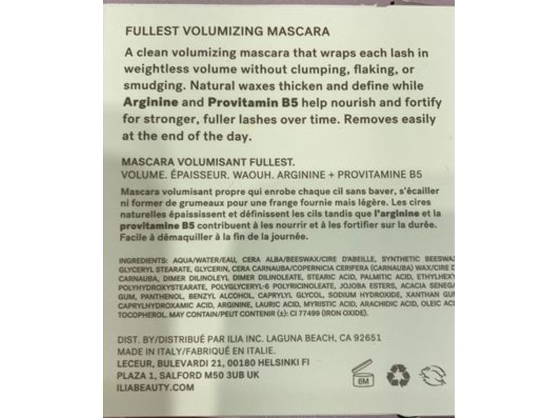 Ilia Beauty Fullest Volumizing Mascara, 0.13 fl oz/4 mL