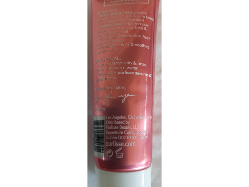 Purlisse Purifying Cleanser, Watermelon + Charcoal, 1 fl oz/30 mL