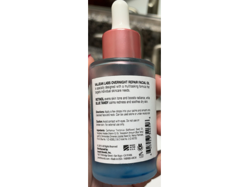 Valjean Labs Overnight Repair Facial Oil, Retinol And Blue Tansy, 1.83 oz/54 mL